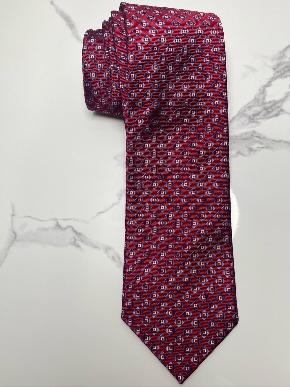 Brooks Brothers Makers Silk Tie Red Geometric USA Made Preppy Classic